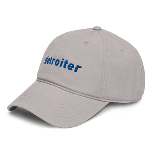 Detroiter Embroidered Garment Washed Dad Hat - Gray / Blue - Pure Detroit