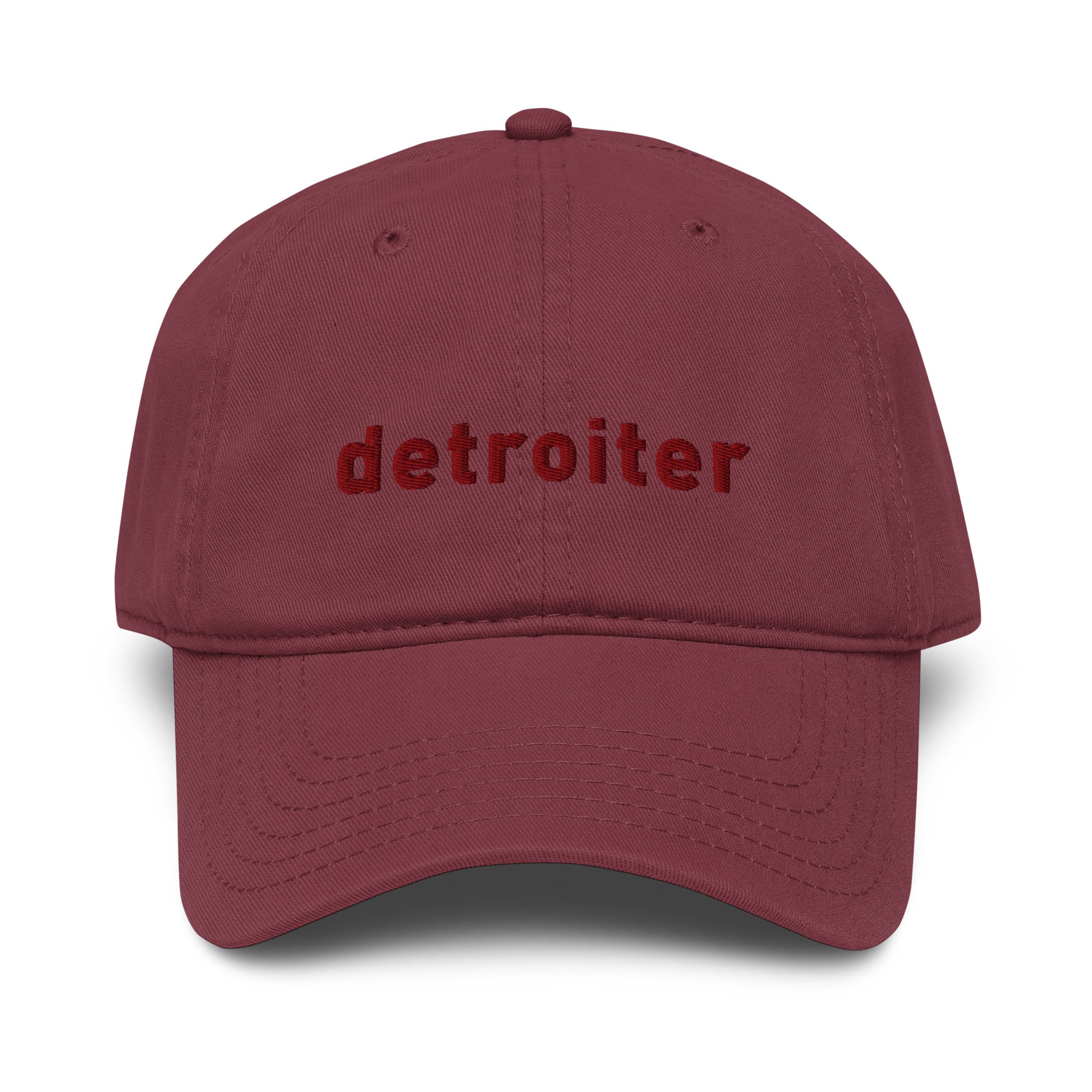 Detroiter Embroidered Garment Washed Dad Hat - Maroon / Maroon - Pure Detroit