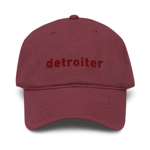 Detroiter Embroidered Garment Washed Dad Hat - Maroon / Maroon - Pure Detroit