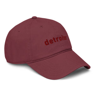 Detroiter Embroidered Garment Washed Dad Hat - Maroon / Maroon - Pure Detroit