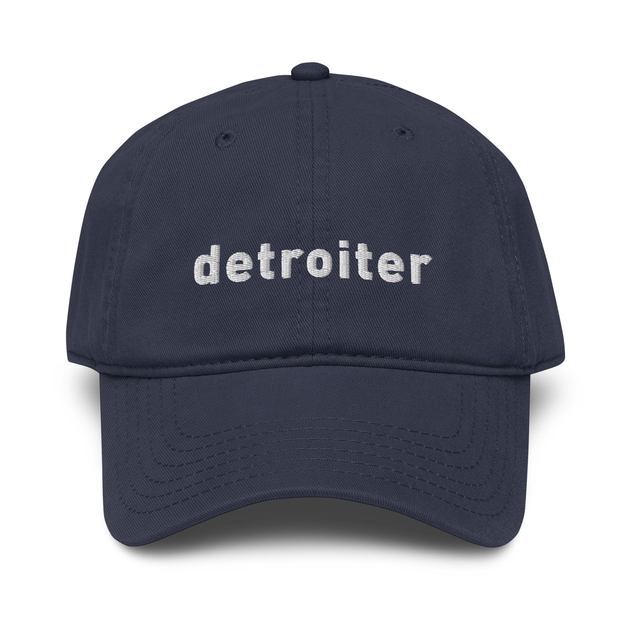 Detroiter Embroidered Garment Washed Dad Hat - Navy / White - Pure Detroit