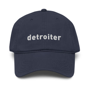 Detroiter Embroidered Garment Washed Dad Hat - Navy / White - Pure Detroit