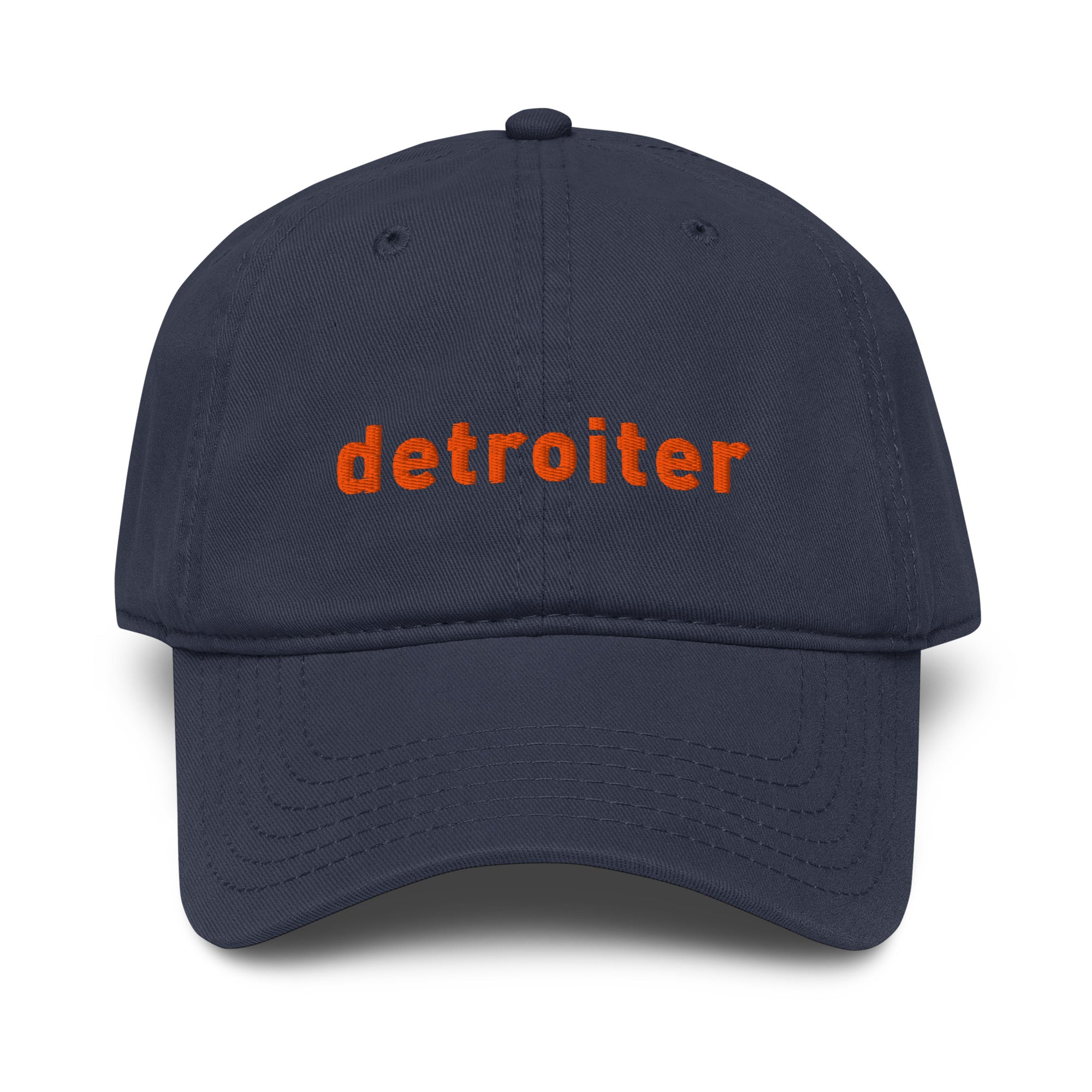 Detroiter Embroidered Garment Washed Dad Hat - Navy / Orange - Pure Detroit