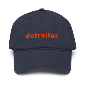 Detroiter Embroidered Garment Washed Dad Hat - Navy / Orange - Pure Detroit