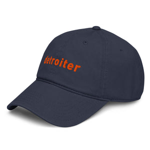 Detroiter Embroidered Garment Washed Dad Hat - Navy / Orange - Pure Detroit