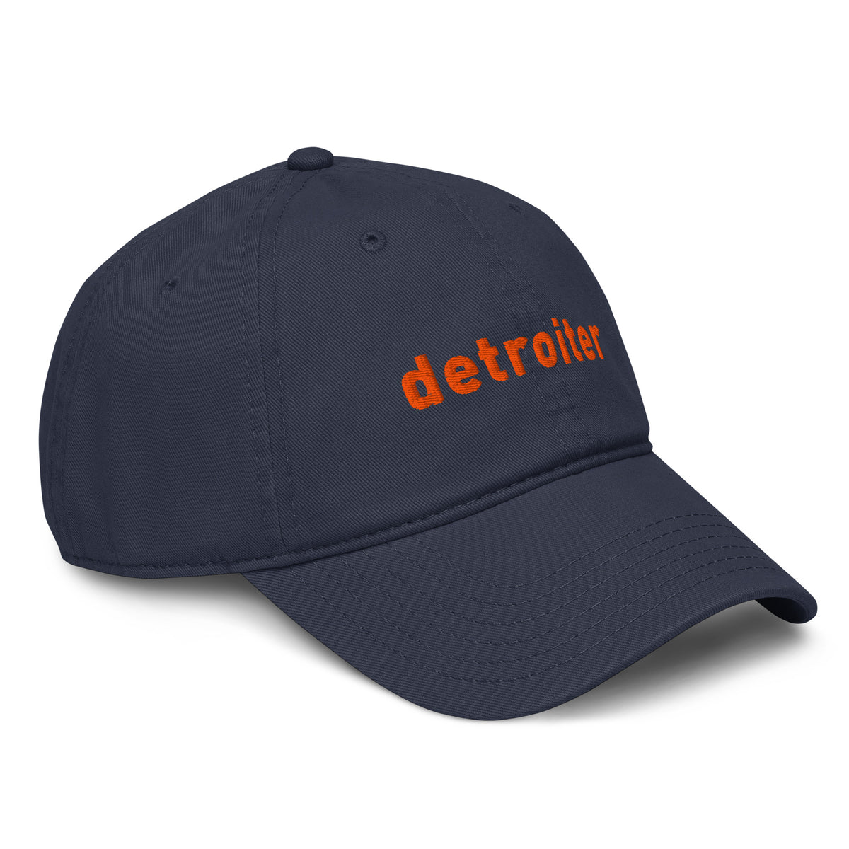 Detroiter Embroidered Garment Washed Dad Hat - Navy / Orange - Pure Detroit