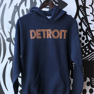 Detroit Neon Pullover Hooded Sweatshirt / Orange + Navy / Unisex Pullover   