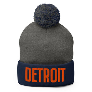 Detroit Pom-Pom Beanie - Navy / Gray / Orange Pom Pom Beanie Default Title