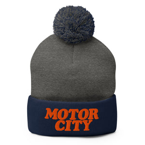 Motor City Pom-Pom Beanie - Navy / Gray / Orange Pom Pom Beanie Default Title