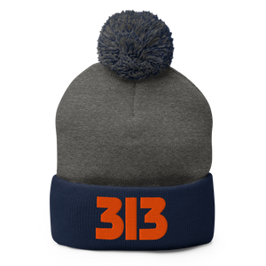 313 Pom-Pom Beanie - Navy / Gray / Orange Pom Pom Beanie