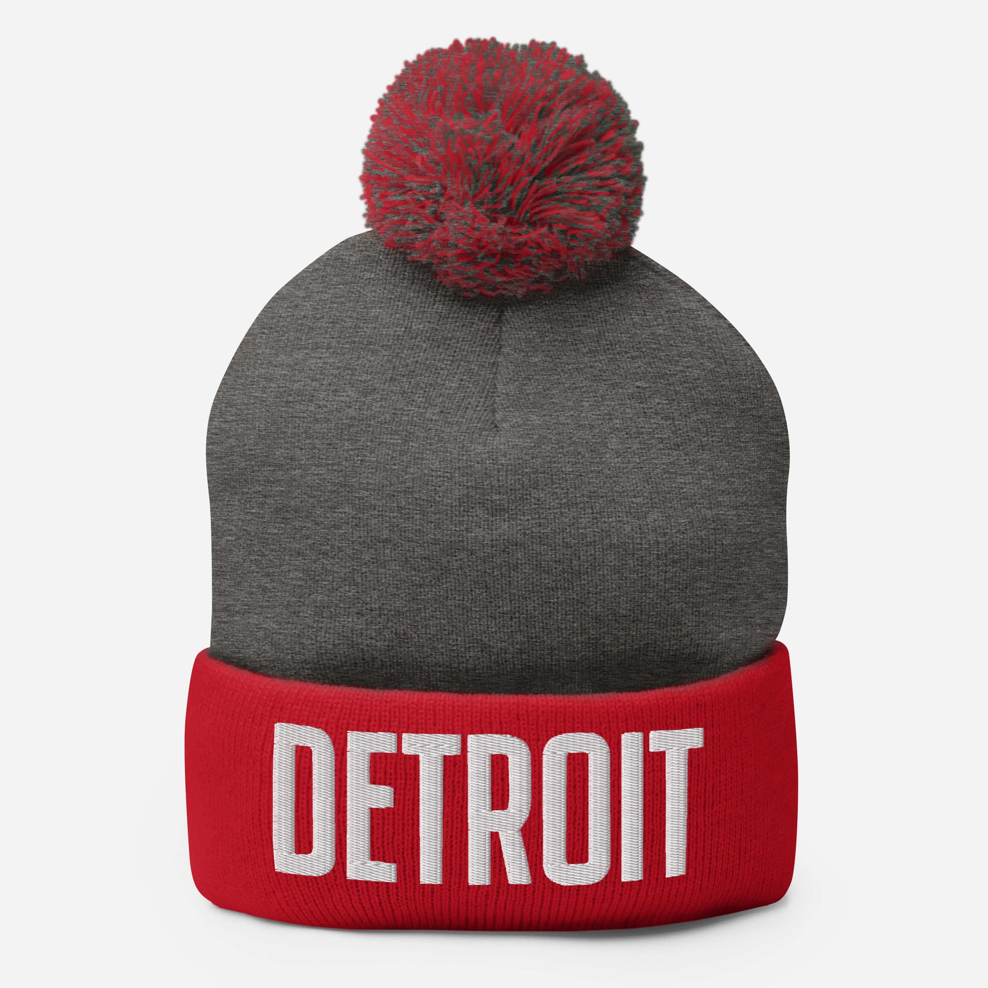 Detroit Embroidered Pom-Pom Beanie - Red / Gray / White Pom Pom Beanie Default Title