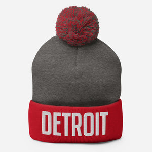 Detroit Embroidered Pom-Pom Beanie - Red / Gray / White Pom Pom Beanie Default Title