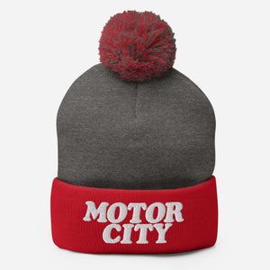 Motor City Pom-Pom Beanie - Red / Gray / White Pom Pom Beanie Default Title