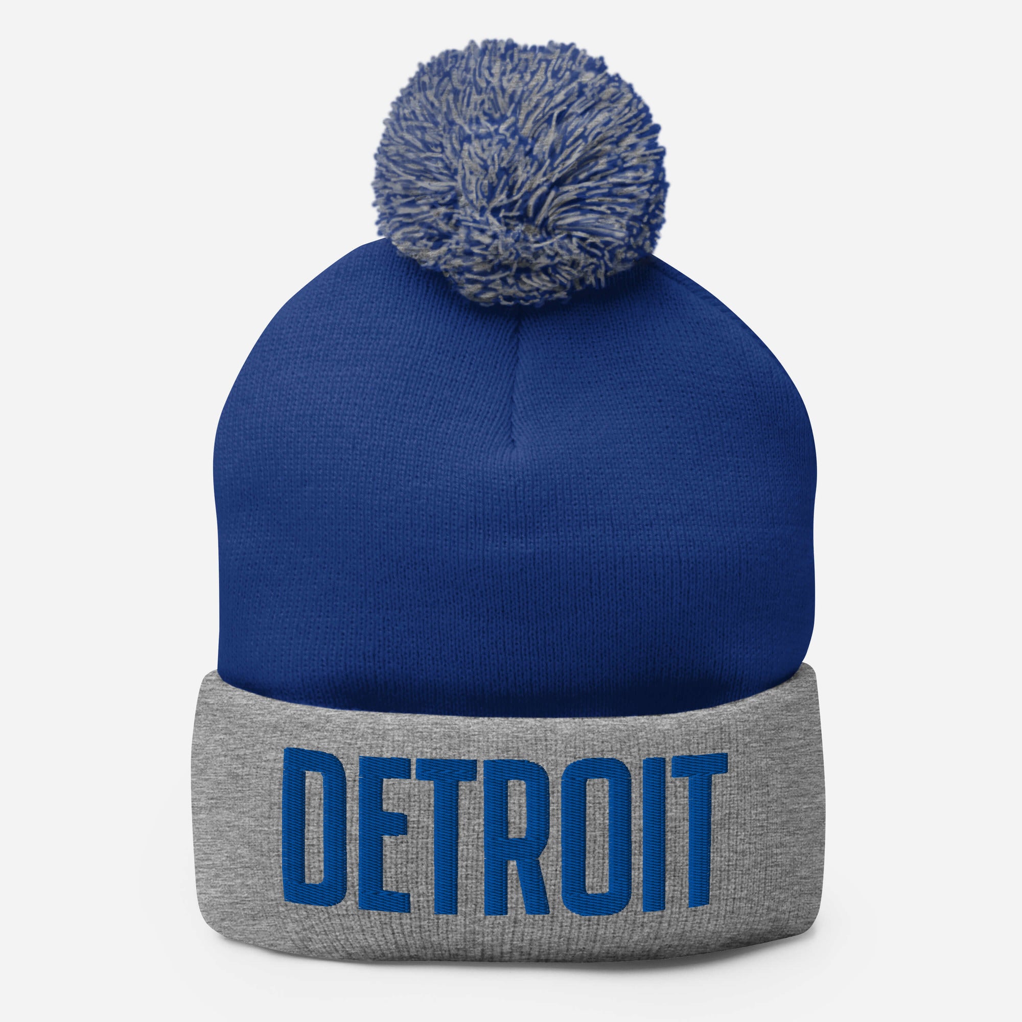 Detroit Embroidered Pom-Pom Beanie - Blue / Gray Pom Pom Beanie Default Title