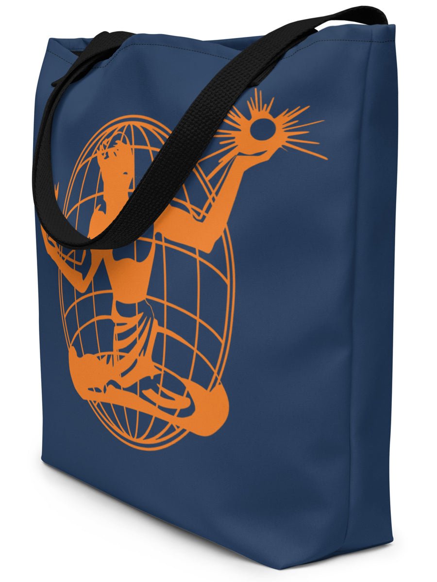 Spirit of Detroit Global All-Over Print Large Tote Bag - 16" X 20" - Navy / Orange Tote Bag
