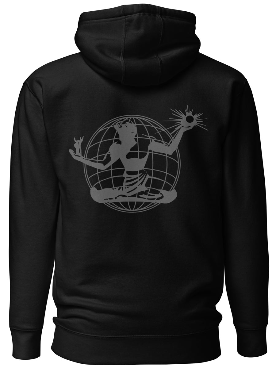 Back view Spirit of Detroit Worldwide Premium Unisex Hoodie - Black / Dark Gray - by Pure Detroit