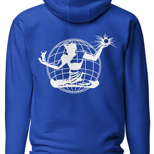 Spirit of Detroit Worldwide Premium Unisex Hoodie - Back Print - Royal / White pullover hoodie