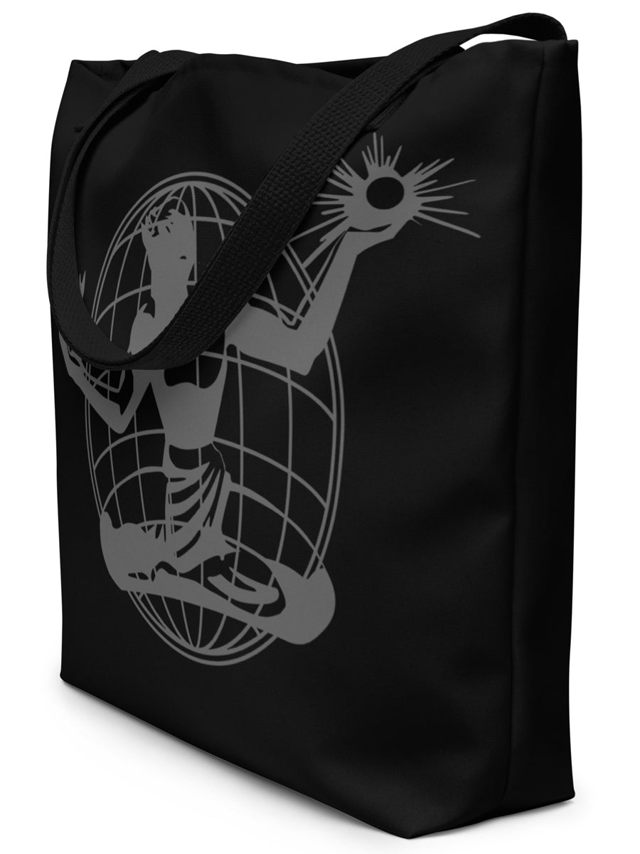 Spirit of Detroit Global All-Over Print Large Tote Bag 16" X 20" - Black / Dark Gray Tote Bag