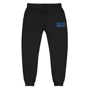 313 Premium Embroidered Unisex Fleece Sweatpants - Black / Blue Sweatpants XS