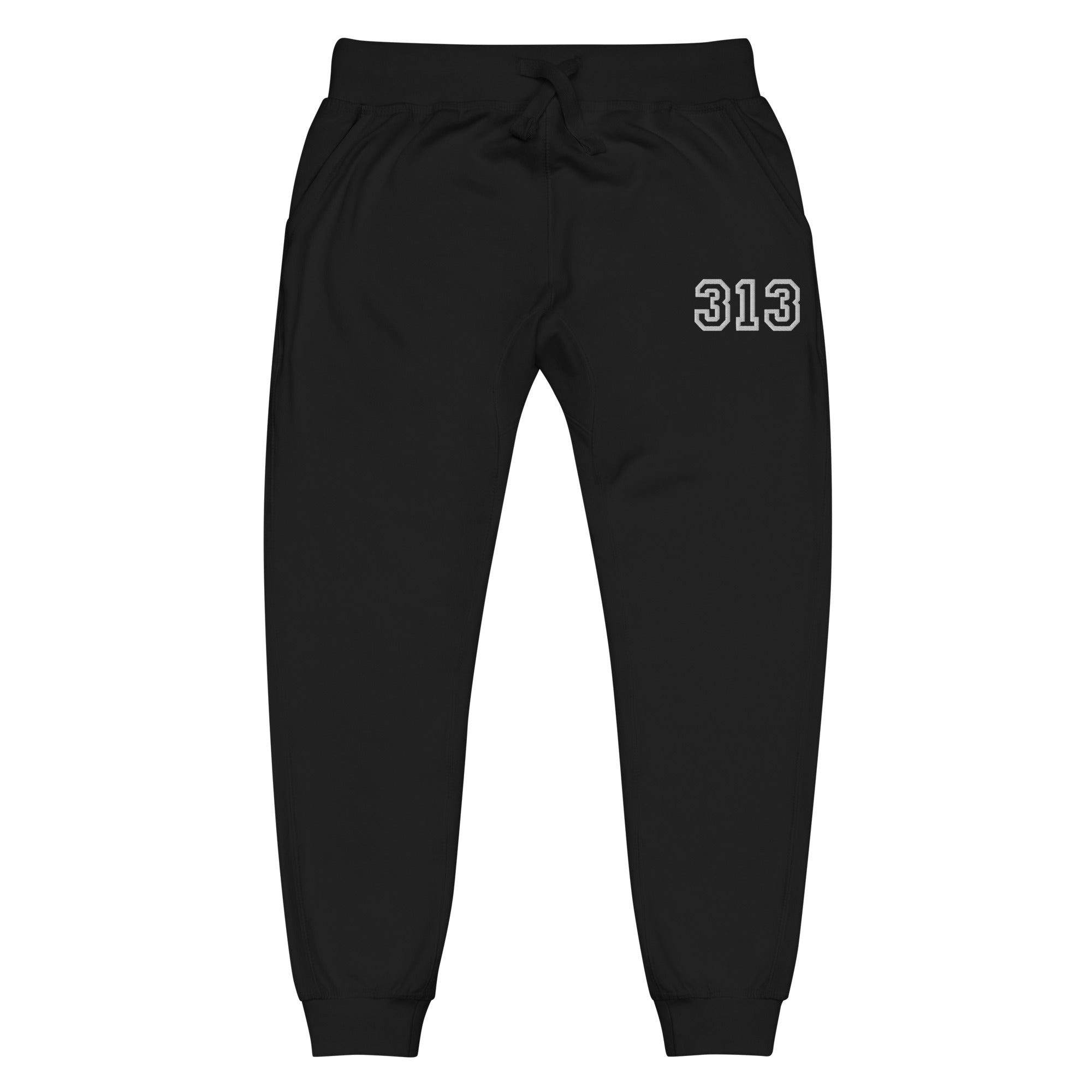 313 Premium Embroidered Unisex Fleece Sweatpants - Black / White Sweatpants XS