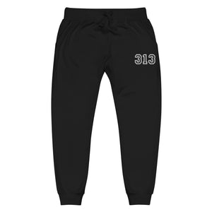 313 Premium Embroidered Unisex Fleece Sweatpants - Black / White Sweatpants XS