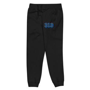 313 Premium Embroidered Unisex Fleece Sweatpants - Black / Blue Sweatpants