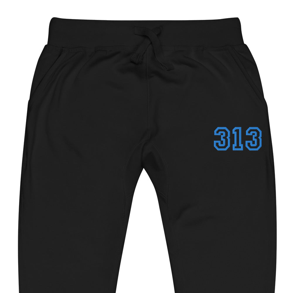 313 Premium Embroidered Unisex Fleece Sweatpants - Black / Blue Sweatpants