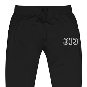 313 Premium Embroidered Unisex Fleece Sweatpants - Black / White Sweatpants