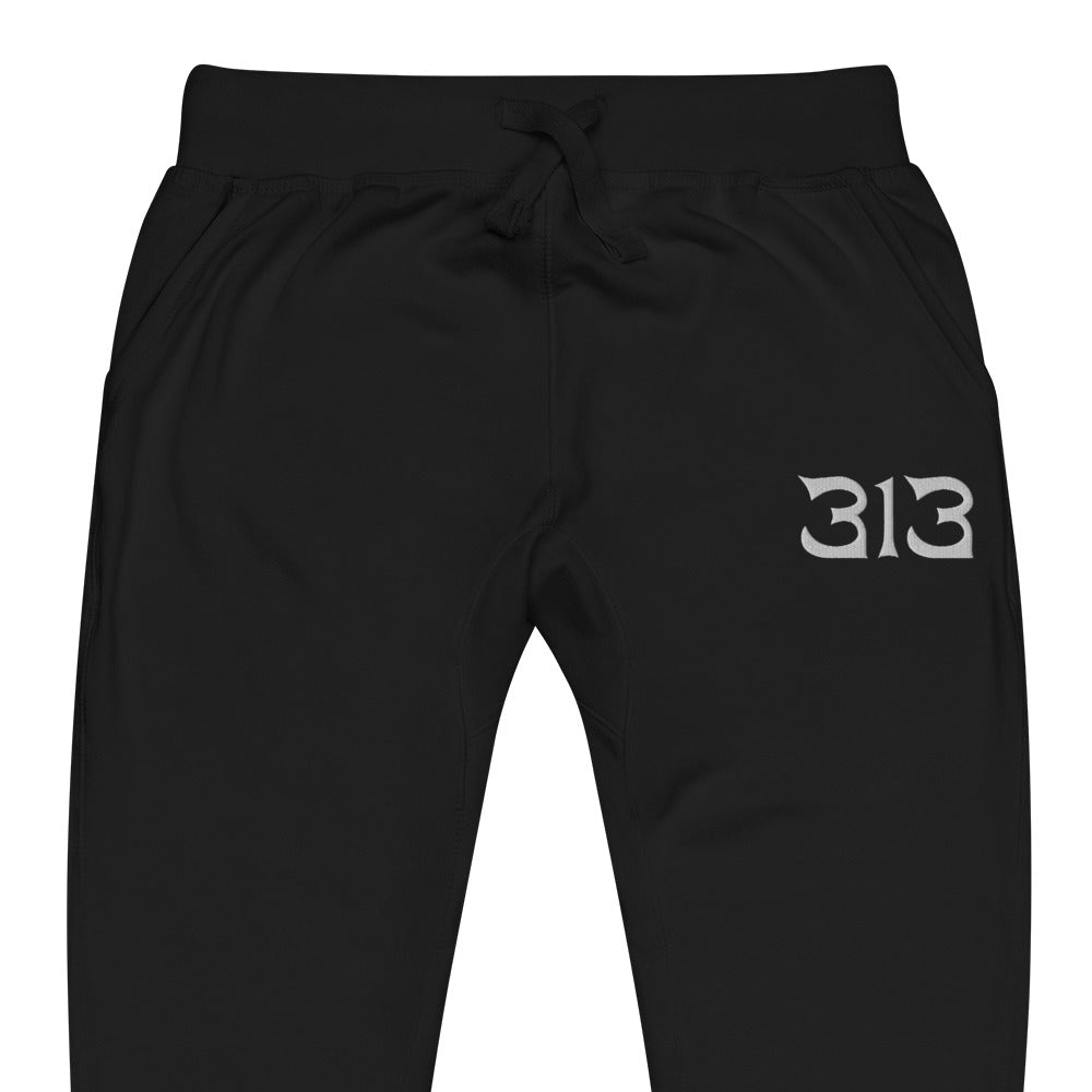 313 Nomad Embroidered Unisex Fleece Sweatpants - Black / White Sweatpants