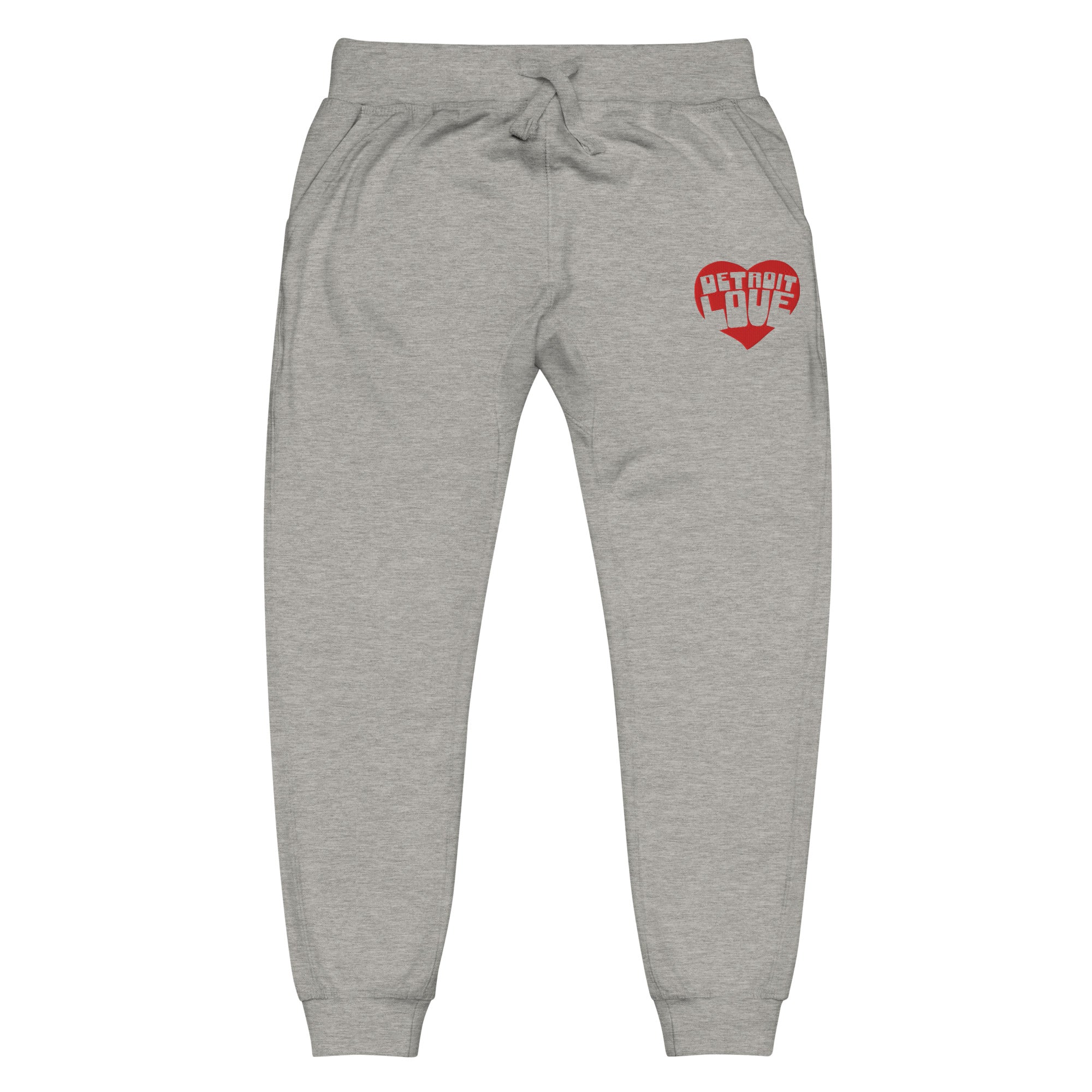 Detroit Love Embroidered Unisex Fleece Sweatpants - Athletic Gray / Red XS