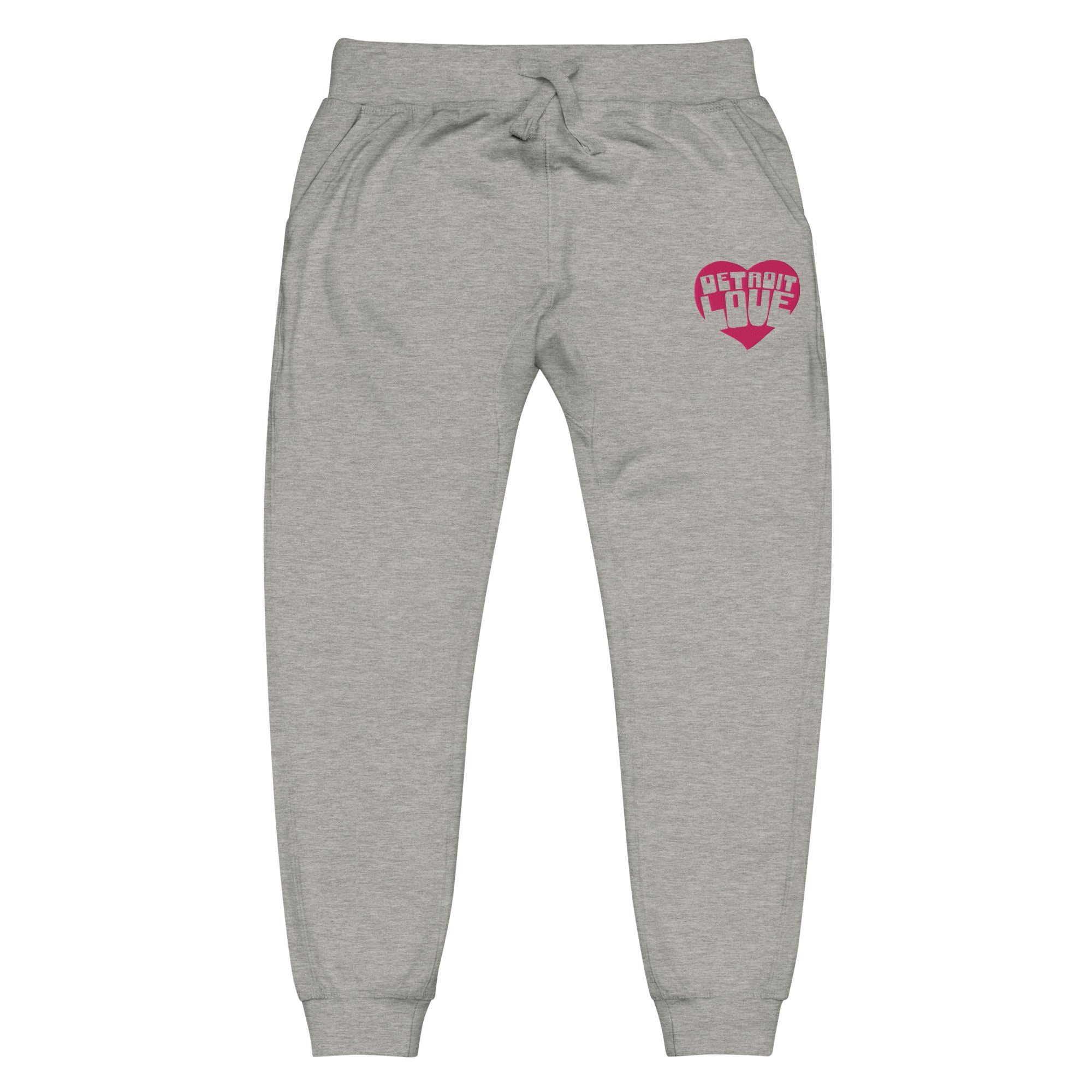 Detroit Love Embroidered Unisex Fleece Sweatpants - Athletic Gray / Hot Pink XS