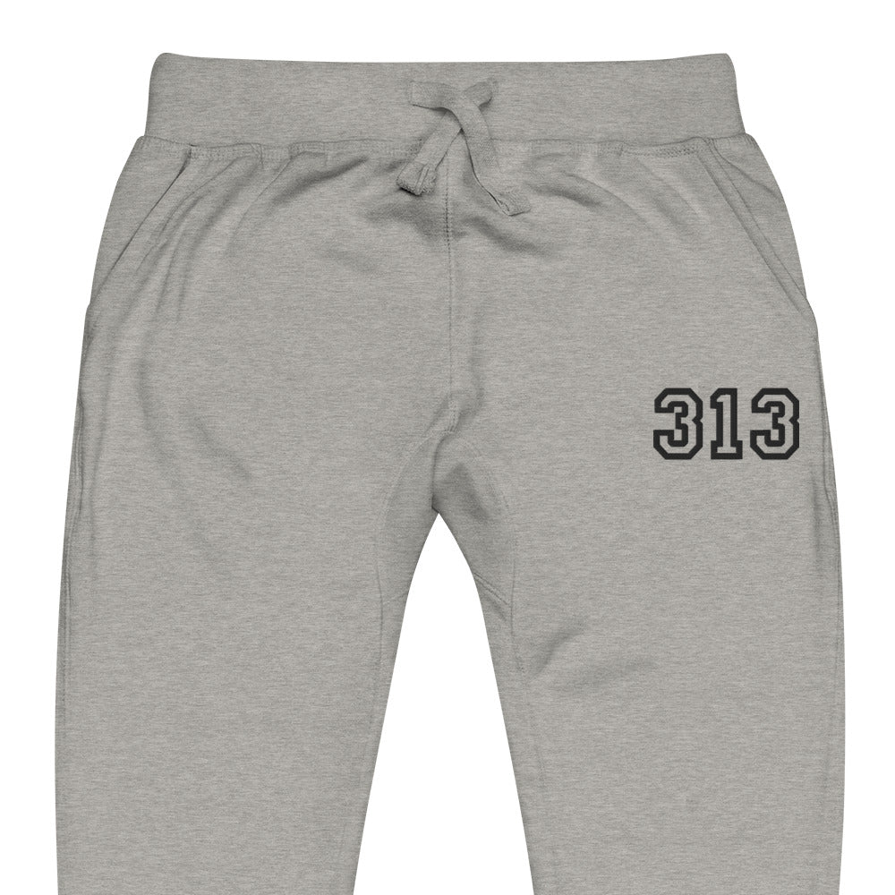 313 Premium Embroidered Unisex Fleece Sweatpants - Athletic Gray / Black Sweatpants