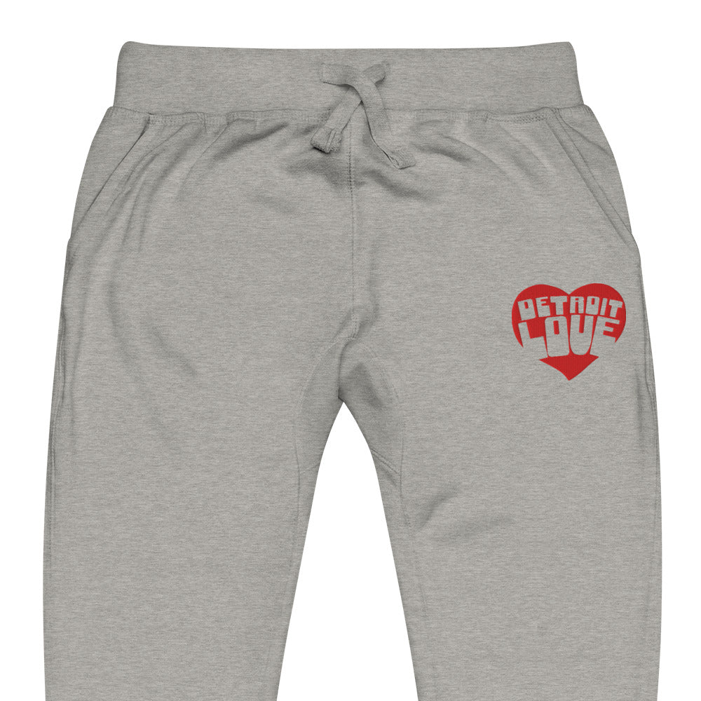 Detroit Love Embroidered Unisex Fleece Sweatpants - Athletic Gray / Red