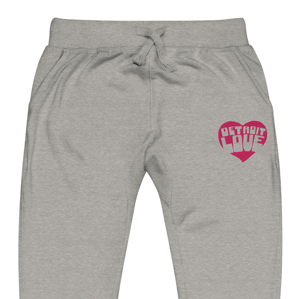 Detroit Love Embroidered Unisex Fleece Sweatpants - Athletic Gray / Hot Pink