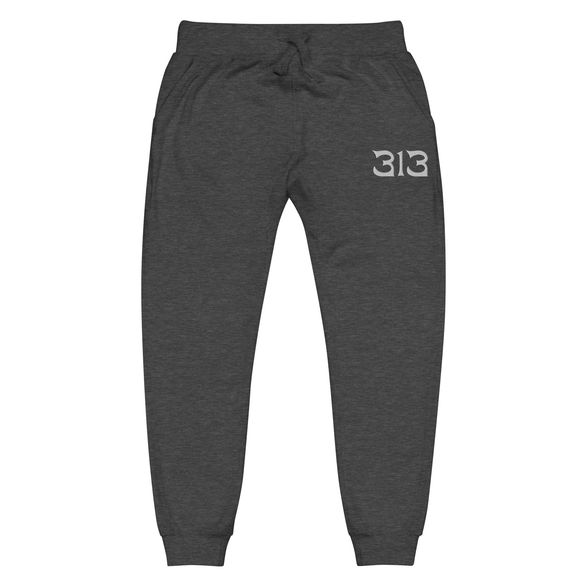 313 Nomad Embroidered Unisex Fleece Sweatpants - Charcoal Heather / White Sweatpants XS