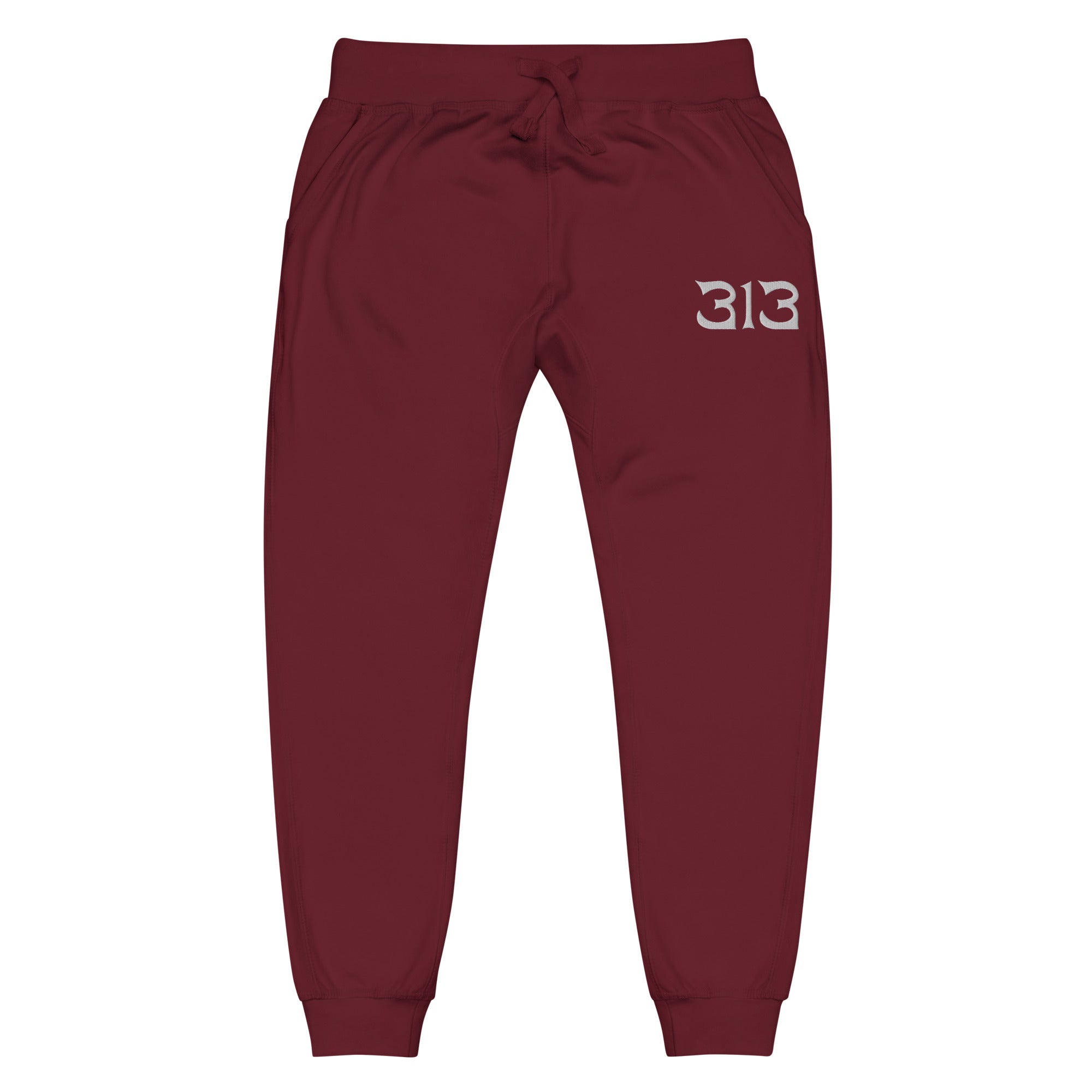 313 Nomad Embroidered Unisex Fleece Sweatpants - Maroon / White Sweatpants XS