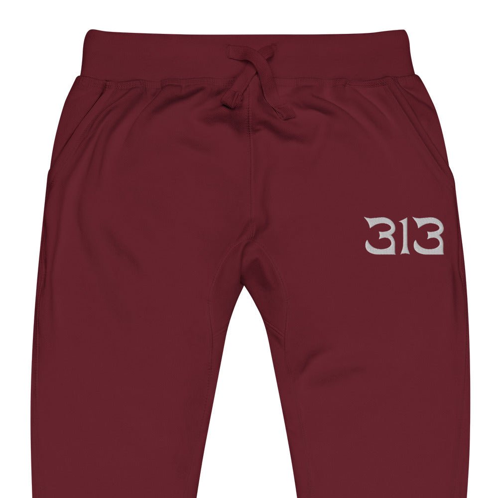 313 Nomad Embroidered Unisex Fleece Sweatpants - Maroon / White Sweatpants
