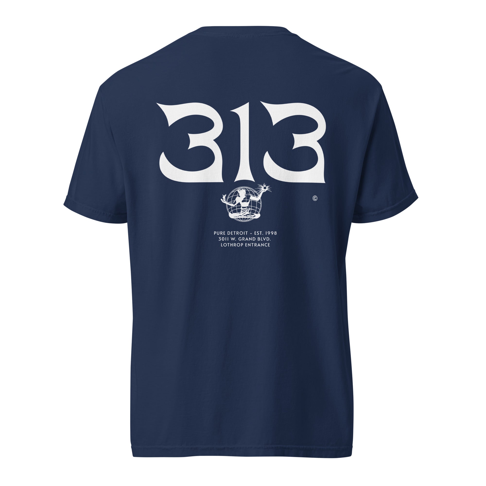 313 Nomad Unisex Garment-dyed heavyweight T-shirt - Back Print - True Navy / White S