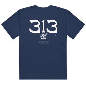 313 Nomad Unisex Garment-dyed heavyweight T-shirt - Back Print - True Navy / White