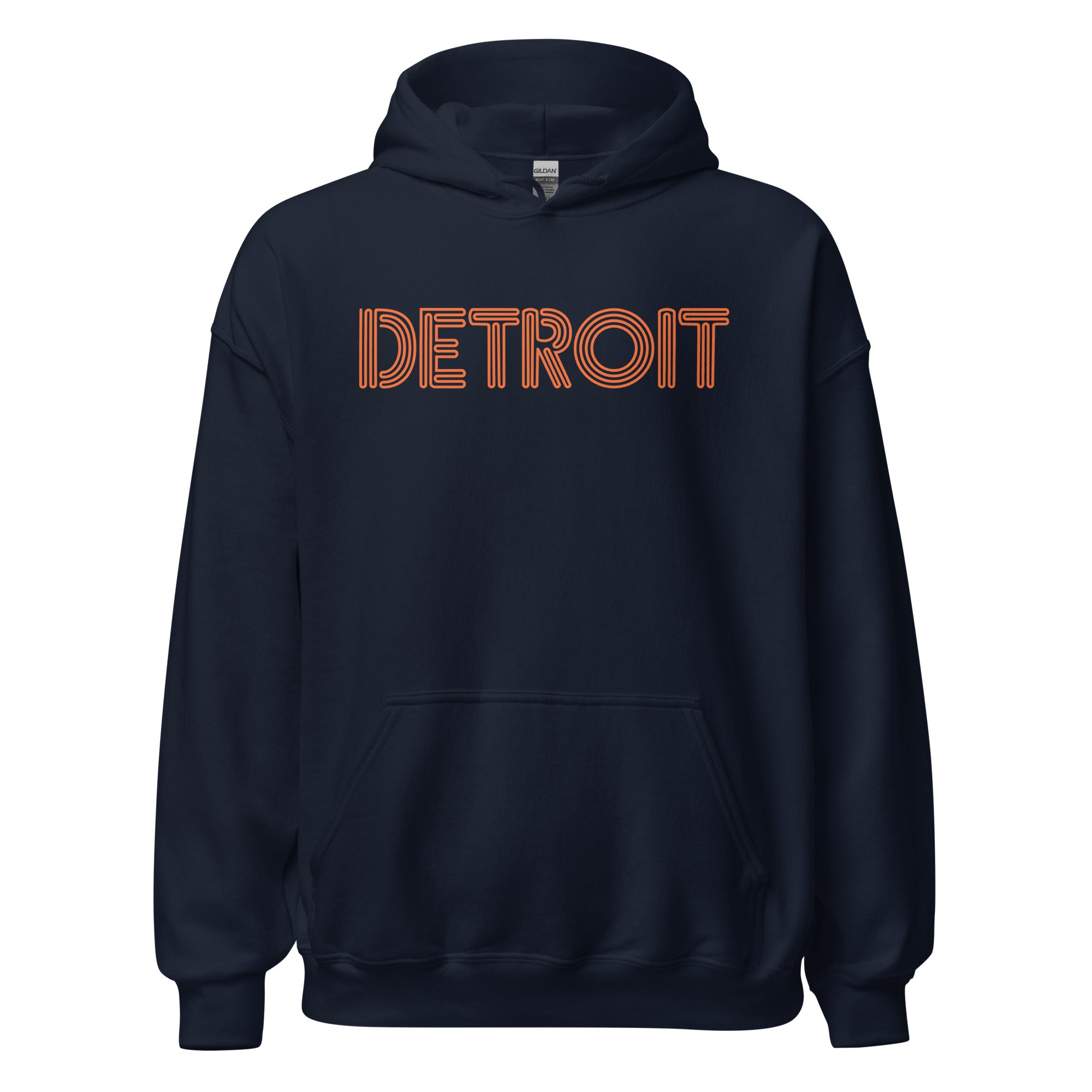 Detroit Neon Unisex Pullover Hoodie - Navy + Orange  S  