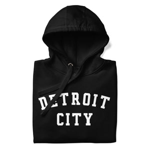 Detroit City Premium Pullover Unisex Hoodie - Black / White pullover hoodie