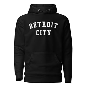 Detroit City Premium Pullover Unisex Hoodie - Black / White pullover hoodie