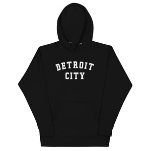 Detroit City Premium Pullover Unisex Hoodie - Black / White pullover hoodie