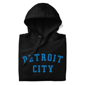 Detroit City Premium Pullover Unisex Hoodie - Black / Blue pullover hoodie