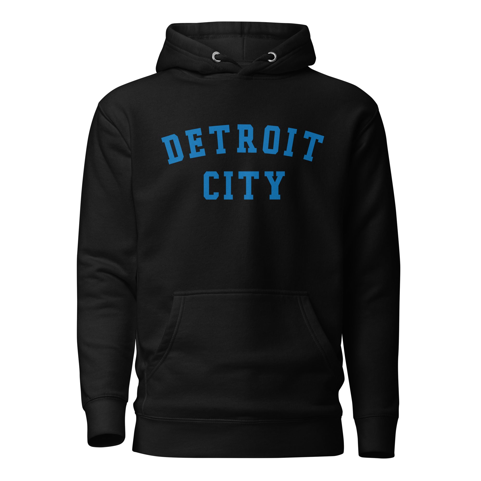 Detroit City Premium Pullover Unisex Hoodie - Black / Blue pullover hoodie