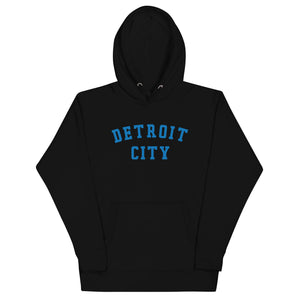 Detroit City Premium Pullover Unisex Hoodie - Black / Blue pullover hoodie