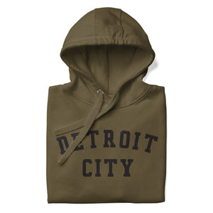 Detroit City Premium Pullover Unisex Hoodie - Military Green / Black pullover hoodie