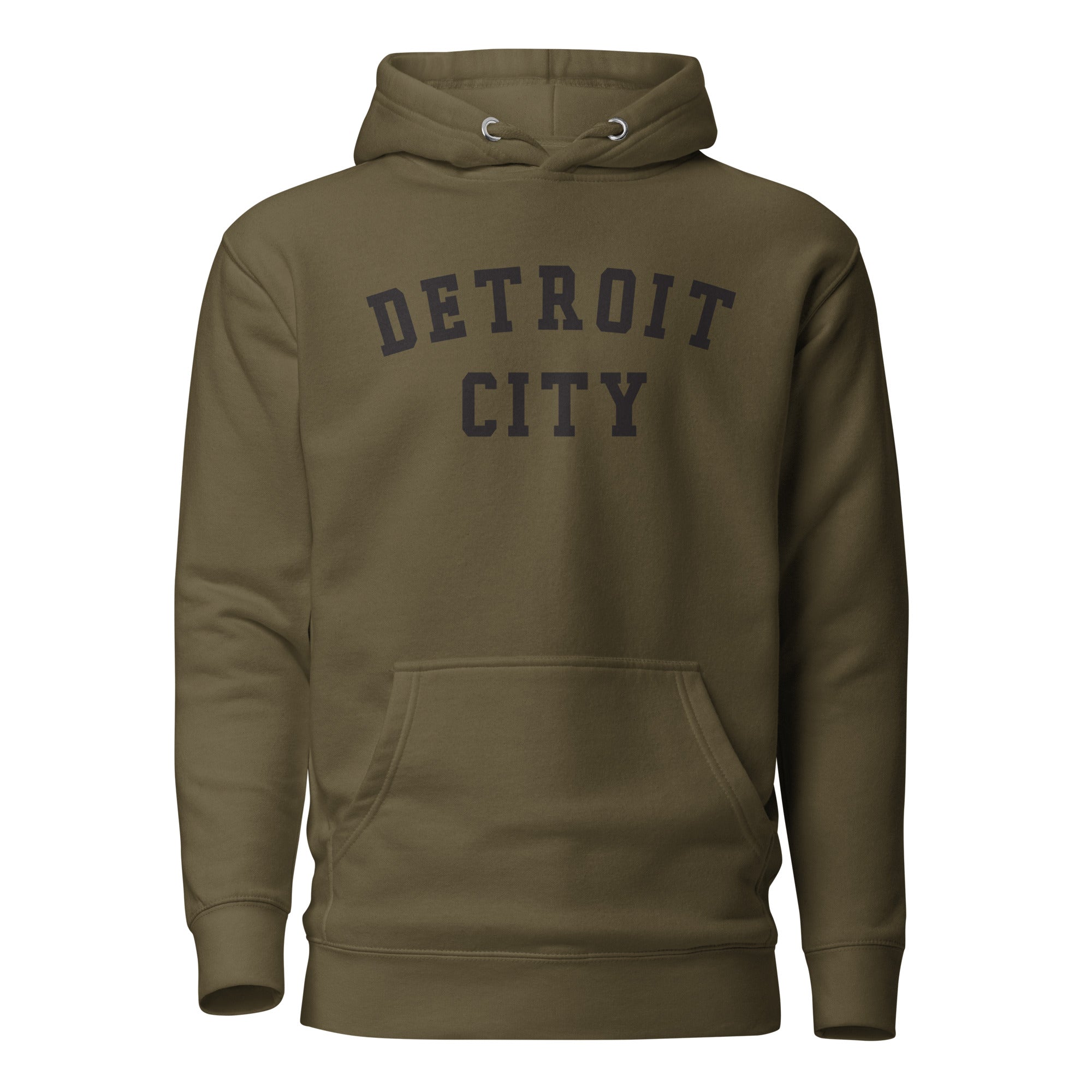 Detroit City Premium Pullover Unisex Hoodie - Military Green / Black pullover hoodie