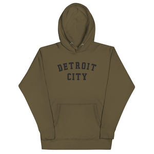 Detroit City Premium Pullover Unisex Hoodie - Military Green / Black pullover hoodie