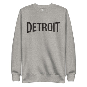 Detroit Champ Unisex Premium Sweatshirt by Pure Detroit. Athletic Gray sweatshirt with Detroit printed across chest in black